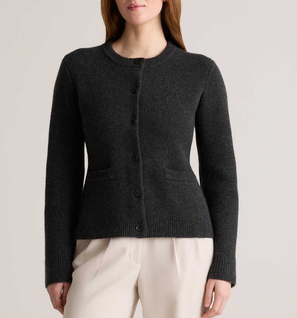 Quince Mongolian Cashmere Structured Cardigan Sweater Heather Charcoal Medium